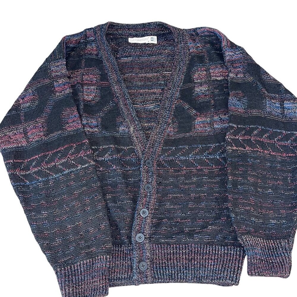J J Cochran Vintage 1990s Mens Sweater Size Large Black Cardigan Knit Casual